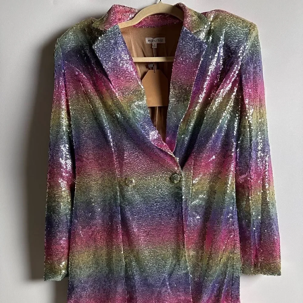 Pastel rainbow sequin dress with belt